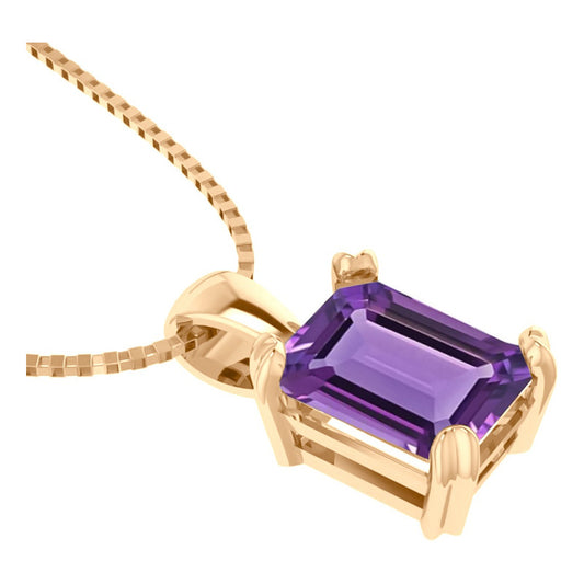 Colar Pingente Retangular Prata 925 Dourada 18k - Ametista