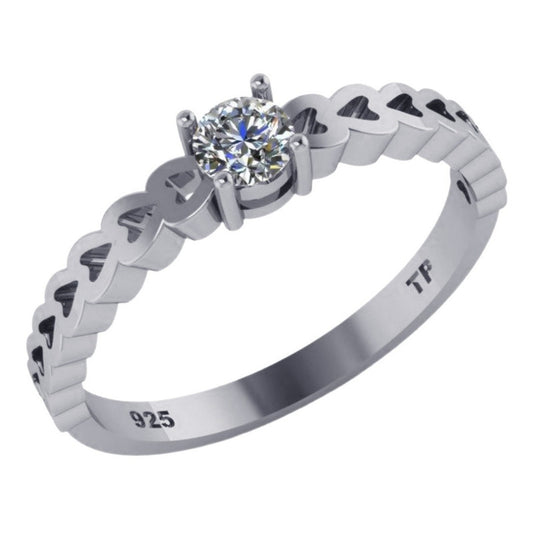 Anel Luxo Pura Prata 925 Corações Zirconia