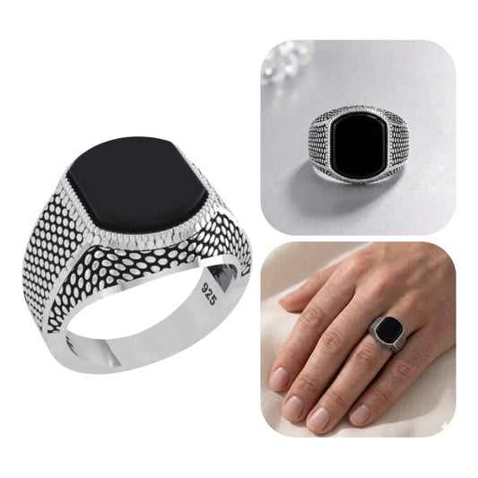 Anel Prata 925 Masculino Black Onix- Tamanhos Exclusivos