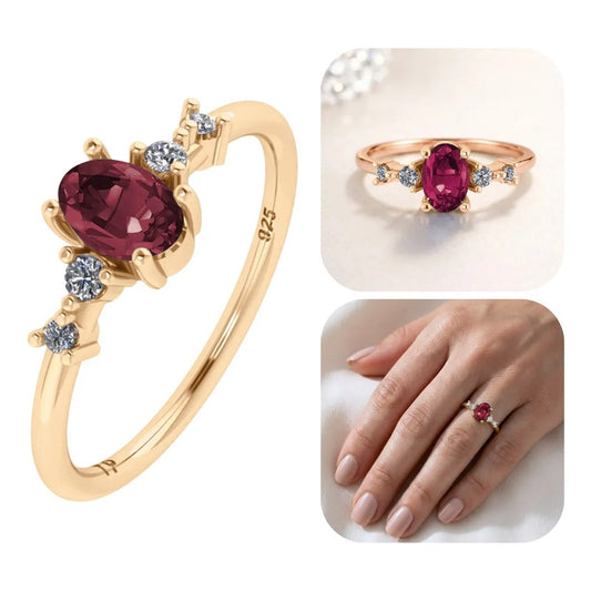 Anel London Prata 925 Dourada 18k - Rubi