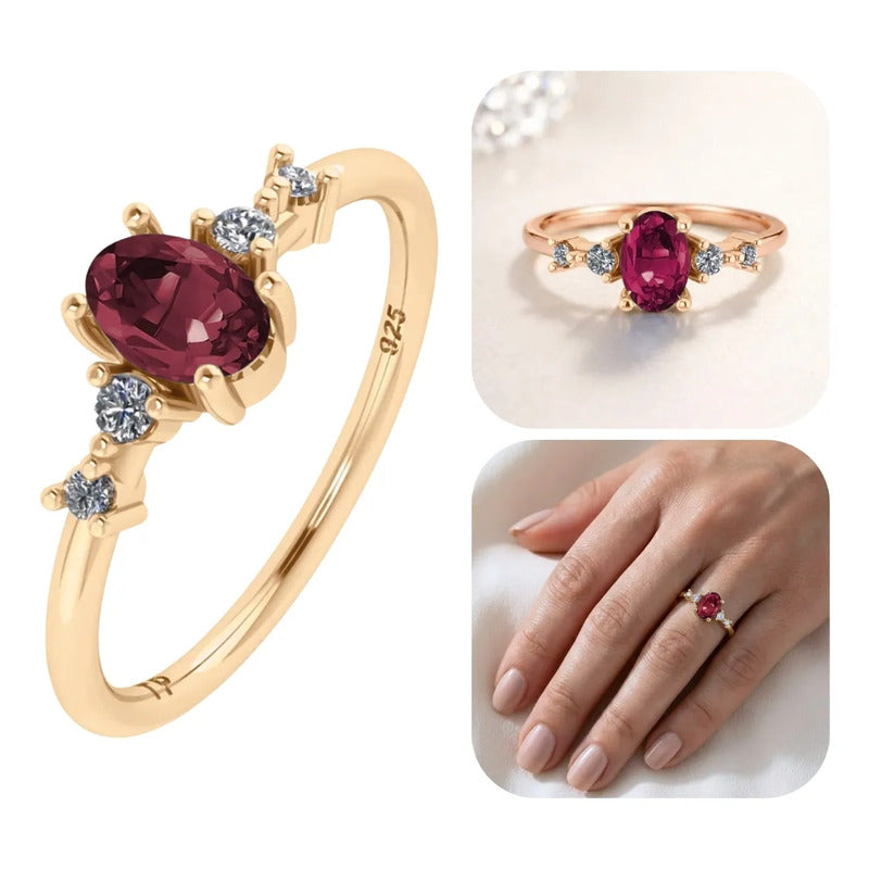Anel London Prata 925 Dourada 18k - Rubi