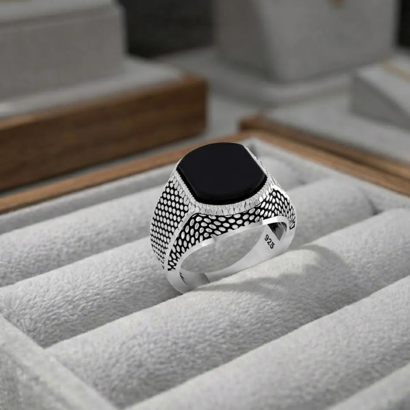 Anel Prata 925 Masculino Black Onix- Tamanhos Exclusivos
