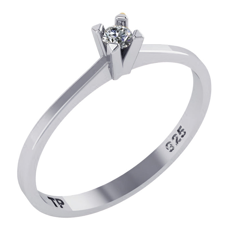 Anel Solitário Zirconia De Pura Prata 925 - Feminino Tamanho 30