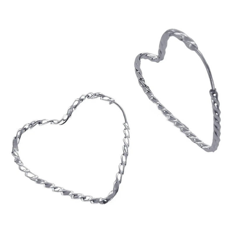 Brinco Argola Grande Prata 925 Coração - 30mm Torcido Prata