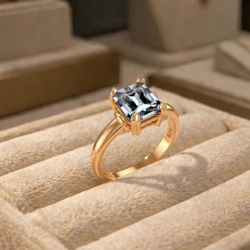 Anel Vintage Zircônia Prata 925 Dourada Ouro 18k- Feminino