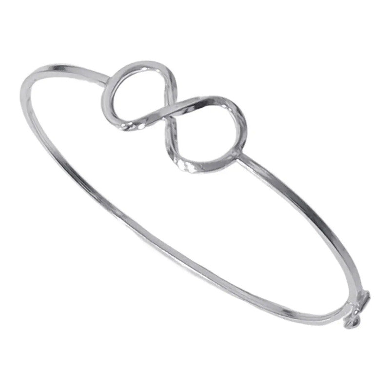Pulseira Bracelete Infinito Rígido Prata 925 - Fecho Lateral 6 Cm