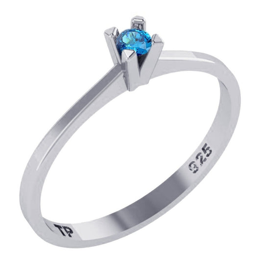 Blue Topaz Solitaire Ring in Pure 925 Silver - Women 