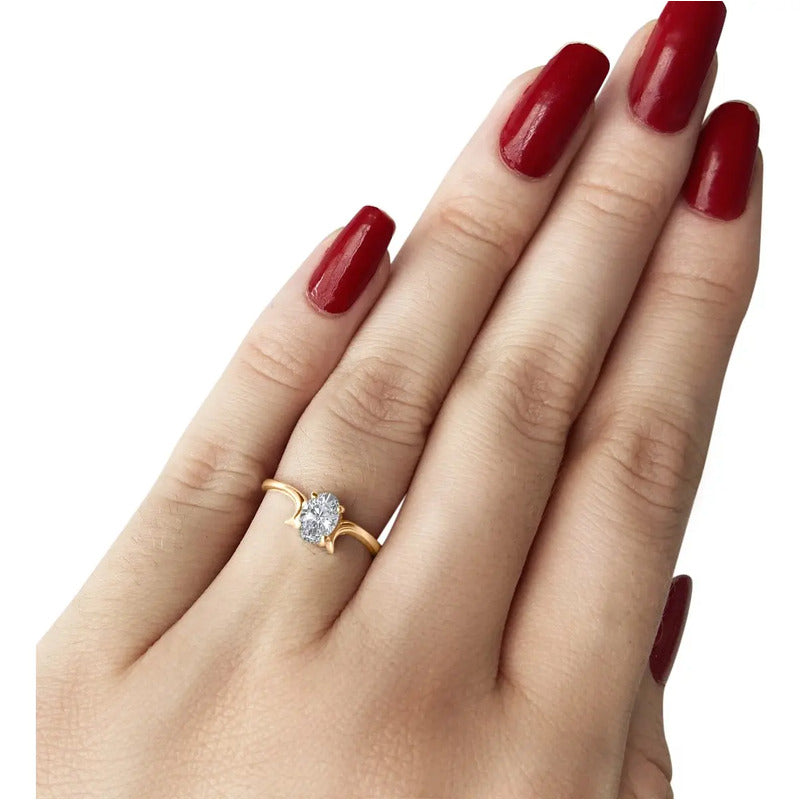 Anel Roma Solitário Prata 925 Dourada Ouro 18k - Zircônia