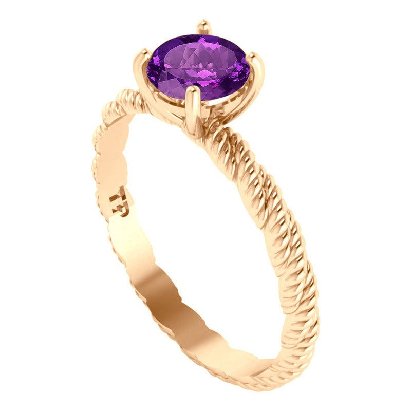 Anel Solitário Torcido Ametista Prata 925 Dourada  Ouro 18k