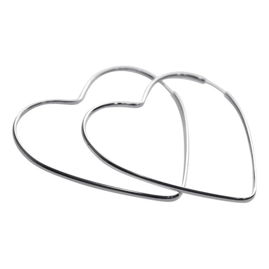 Argola Brinco Grande Coração Prata 925 - 5cm - Tubo Quadrado Prata