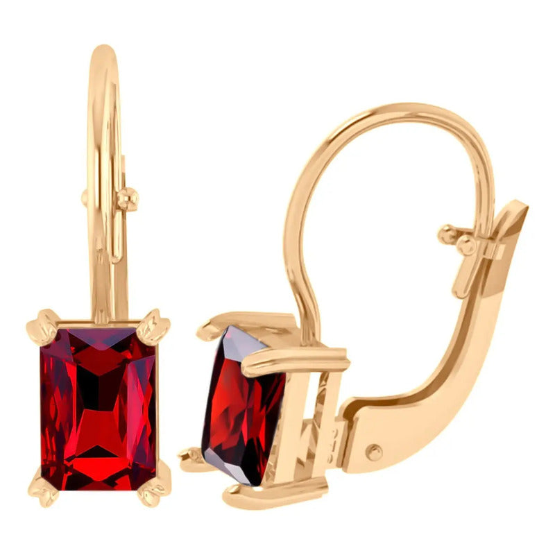 Brinco Trava Retangular Prata 925 Dourada Ouro 18k - Granada Vermelho