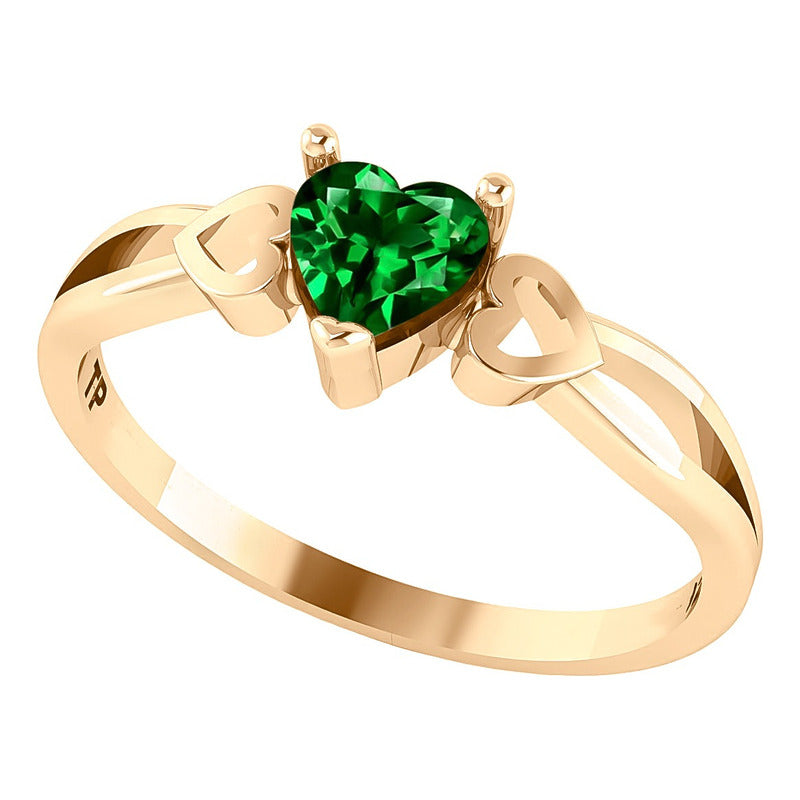 Anel Eterno Coração Pura Prata 925 Dourada Ouro18k Esmeralda