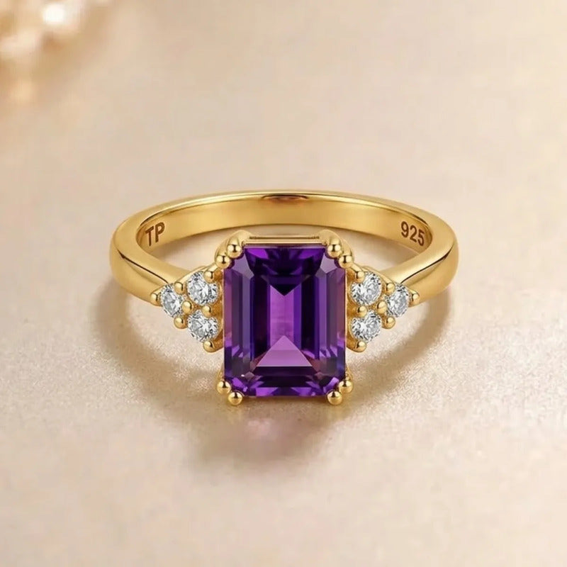 Anel Vintage Clássico Prata 925 Dourada Ouro 18k Ametista