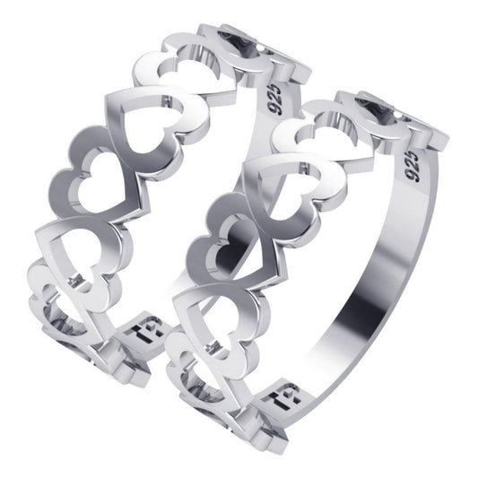 Kit de 2 Anillos de Plata 925 con Medios Corazones Huecos - Exclusivo