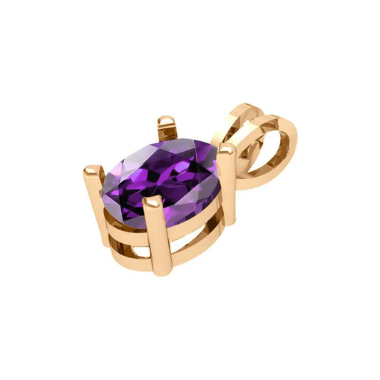 Pingente Oval Prata 925 Dourada 18k - Ametista Roxo