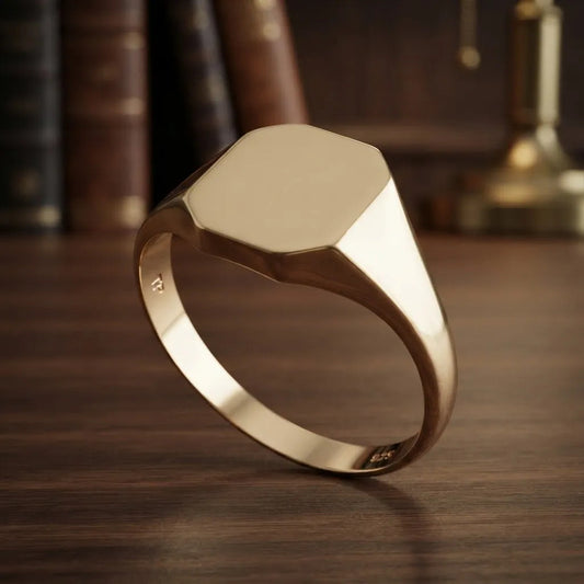 Anel Sólido Masculino Quadrado Prata 925 - Dourada Ouro 18k