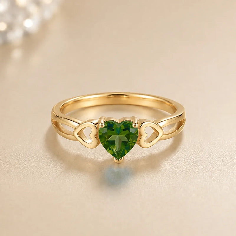 Anel Eterno Coração Prata 925 Dourada Ouro18k Esmeralda