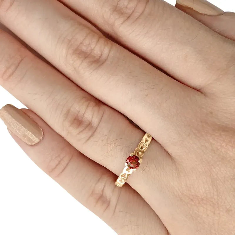 Anel Luxo Corações Prata 925 Dourada Ouro 18k - Granada