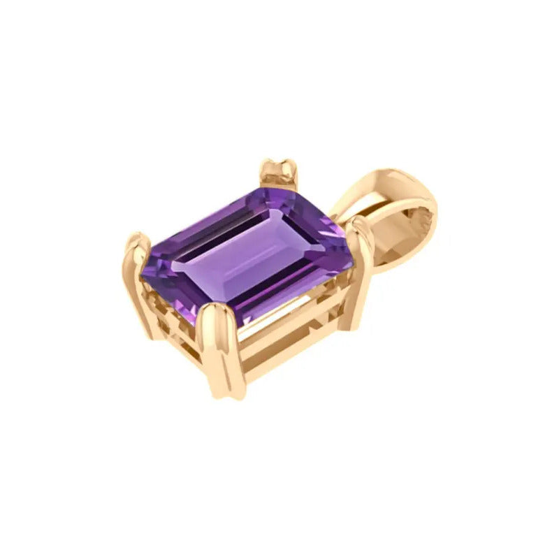 Pingente Retangular Prata 925 Dourada 18k - Ametista Violeta
