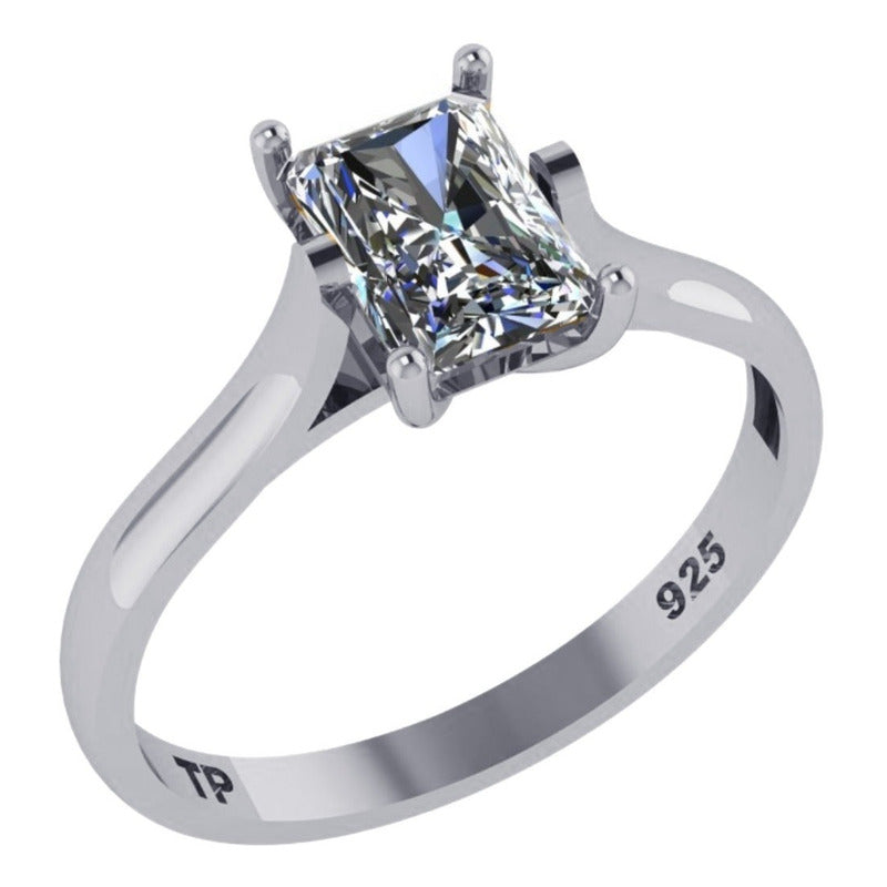 Anel Solitário Prata 925 Zirconia Retangular - Exclusivo