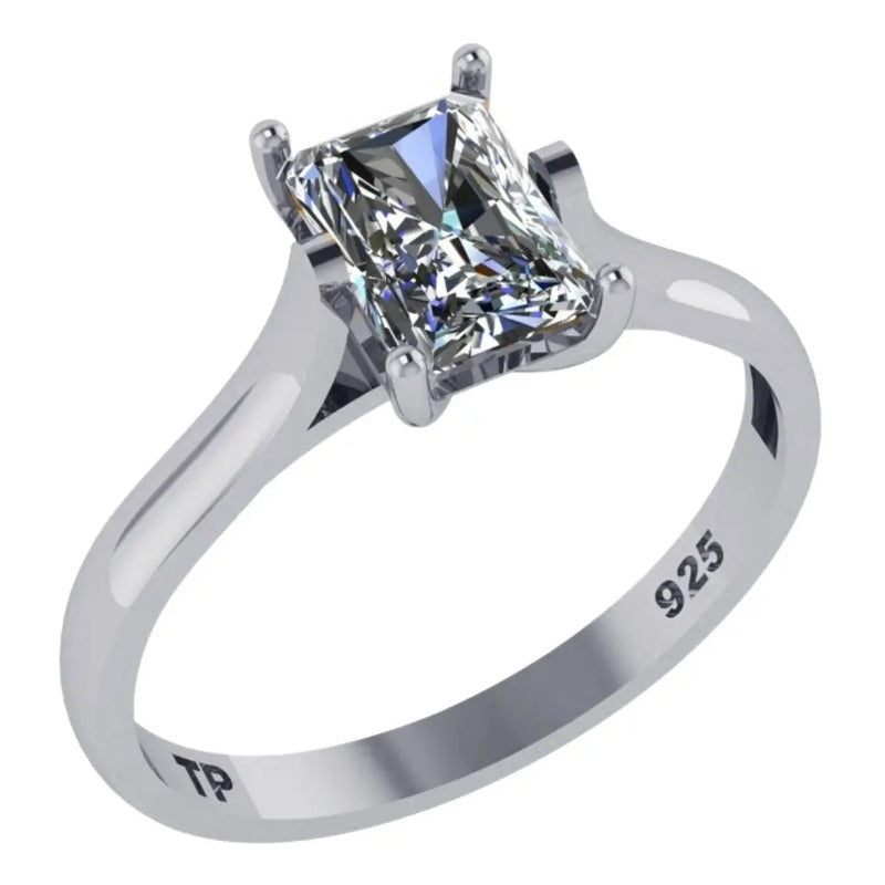 Anel Solitário Prata 925 Zirconia Retangular - Exclusivo