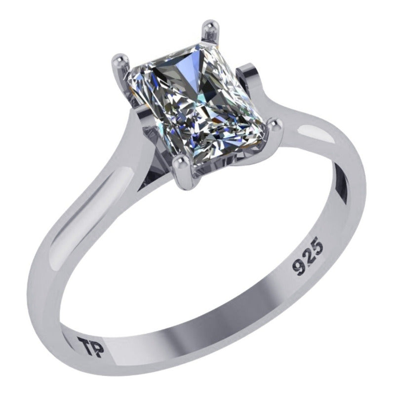 Anel Solitário Prata 925 Zirconia Retangular - Exclusivo