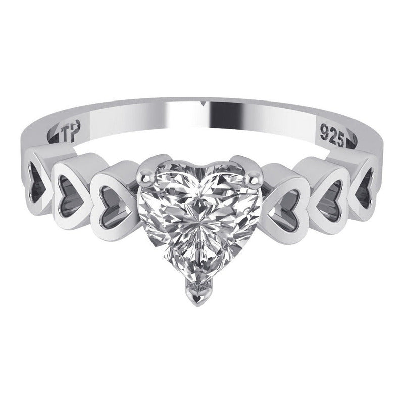 Anel Luxo Pura Prata 925 Zirconia Coração - Exclusivo