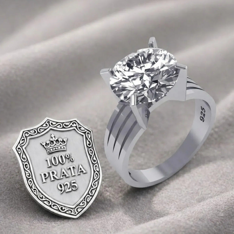Anel Solitário Zirconia Grande Pura Prata 925 - Exclusivo