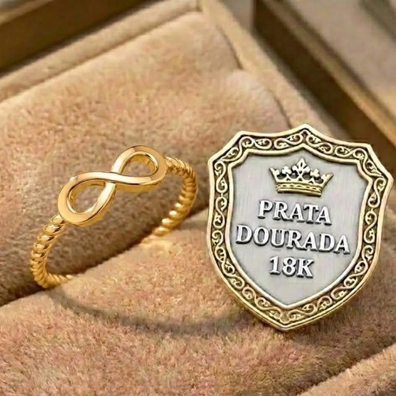 Anel Infinito Prata 925 Dourada  Ouro 18k - Certificado
