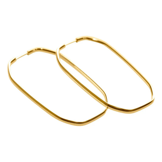 Brinco Argola Prata 925 Dourada 18k Retangular - 38mm