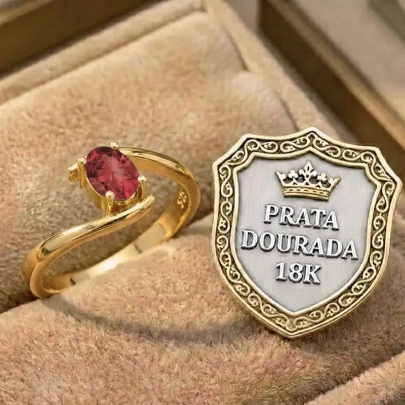 Anel Solitário Miami Prata 925 Banhado Ouro 18k Rubi