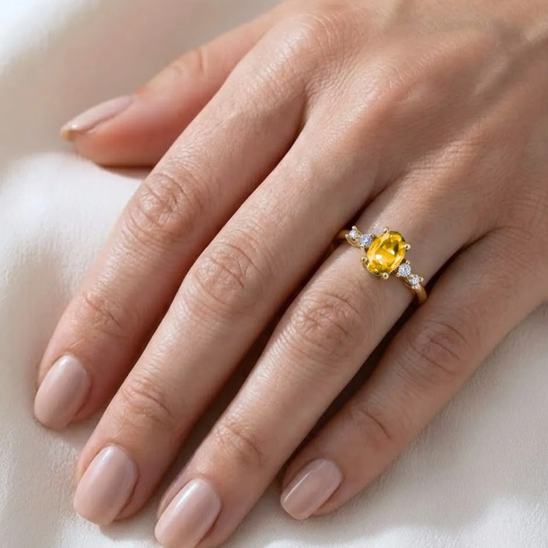 Anel London De Prata 925 Dourada Ouro 18k - Citrino