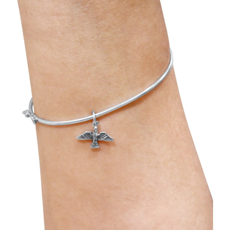Bracelete Rígido Pura Prata 925 - Pingente Espírito Santo 19 Cm