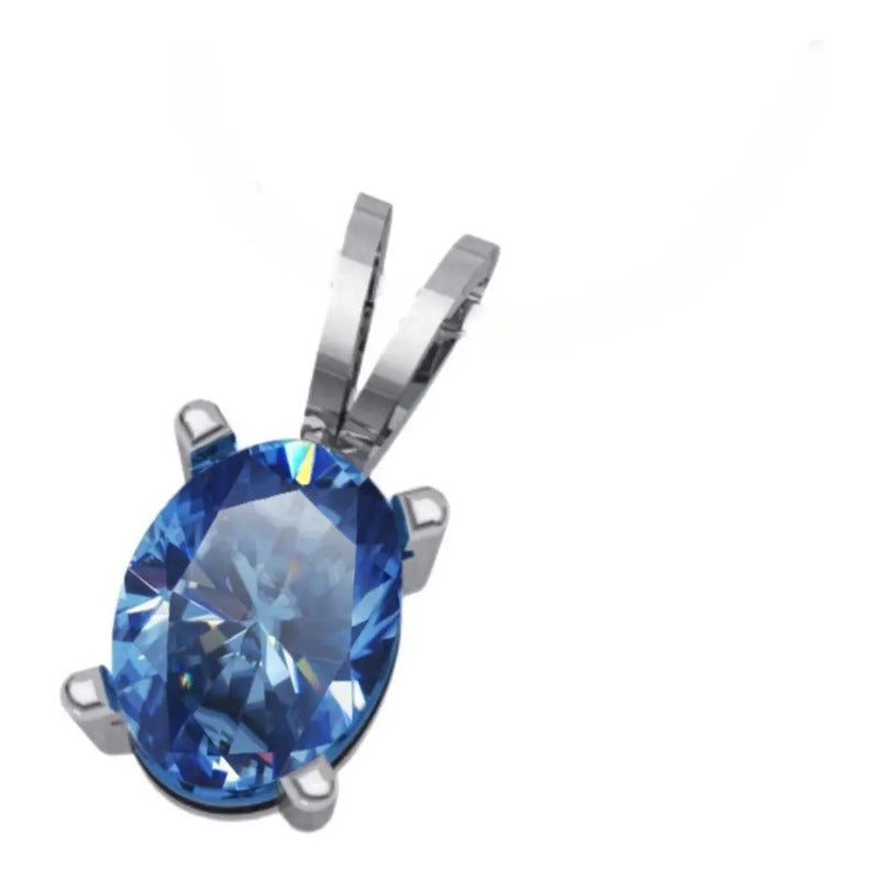 Pingente Prata 925 Oval Topázio Azul 6x8mm - Exclusivo Azul-claro