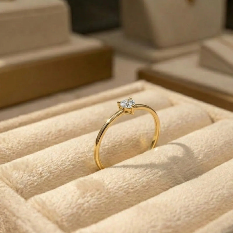 Anel Solitário Zircônia Coração Prata 925 Dourada  Ouro 18k