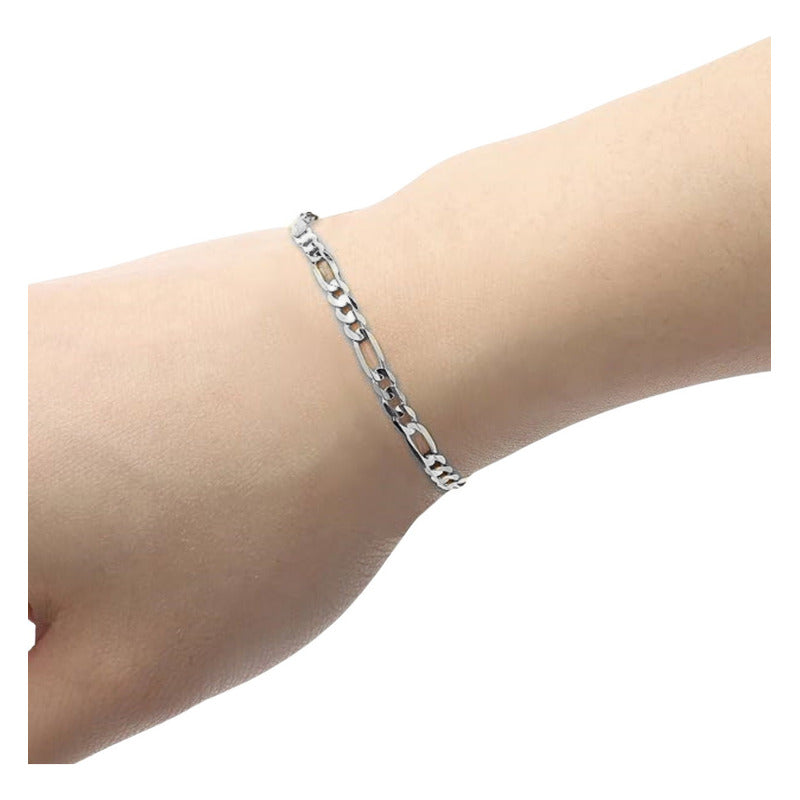 Pulseira Prata 925 Figaro 3x1 Maciça - 5mm