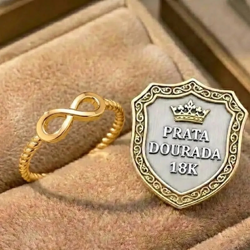 Anel Infinito Prata 925 Dourada Ouro 18k - Certificado