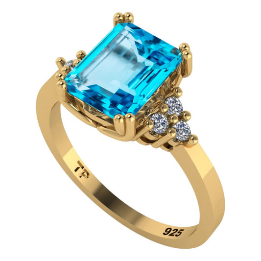 Classic Vintage Ring 925 Silver 18k Gold Blue Topaz