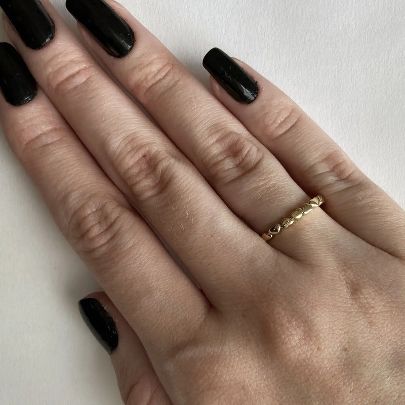 Anel Corações Sólido Prata 925 Dourada 18k - Feminino