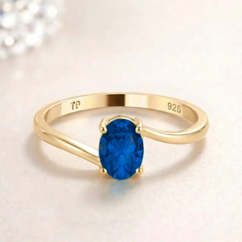 Anel Miami Prata 925 Dourada Ouro 18k - Safira Azul Safira Azul 15