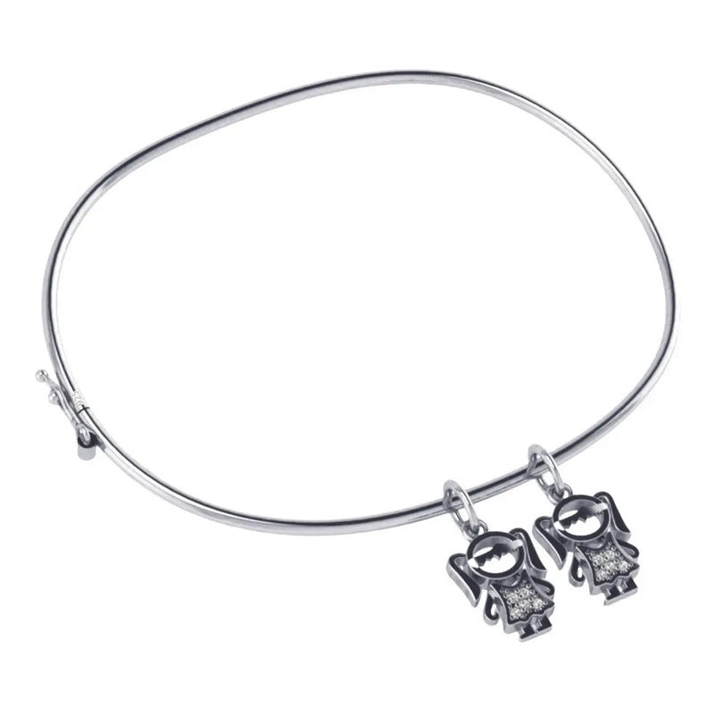 Pulseira Bracelete 2 Meninas Rígido Prata 925 - Feminino 19 Cm