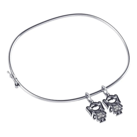 Pulseira Bracelete 2 Meninas Rígido Prata 925 - Feminino 19 Cm