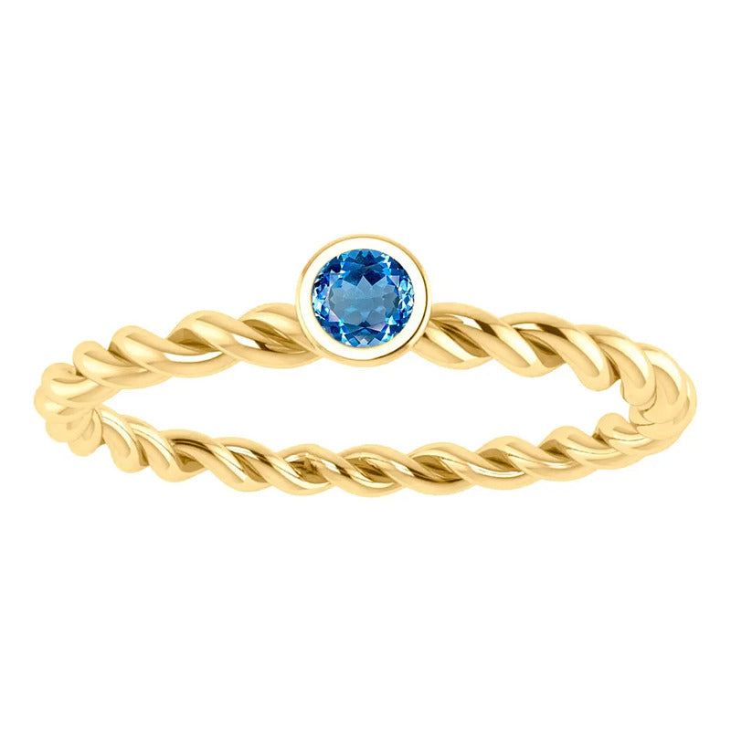 Anel Solitário Prata 925 Dourada 18k Torcido - Topázio Azul