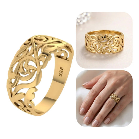 Anel Bombê Filigrana Prata 925 Dourada 18k - Exclusivo