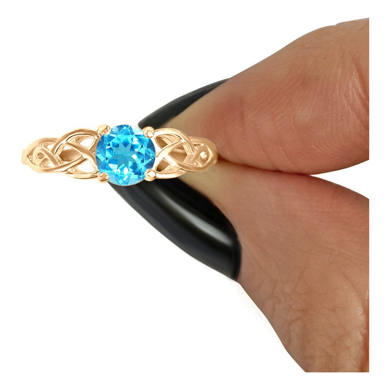 Anel Celta Knot Prata 925 Dourada  Ouro 18k - Topázio Azul