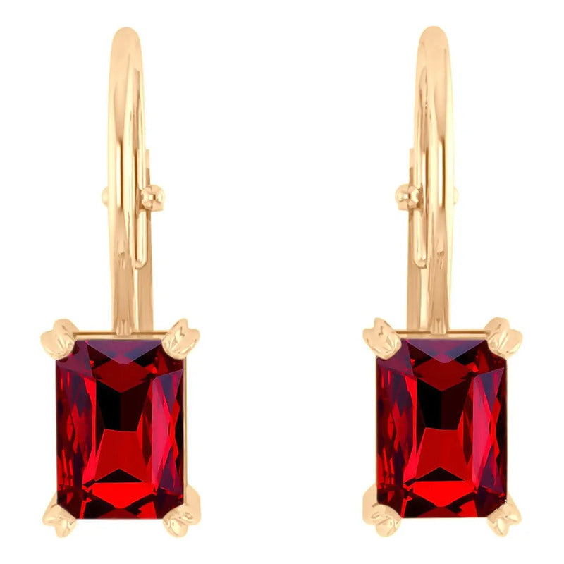 Brinco Trava Retangular Prata 925 Dourada Ouro 18k - Granada Vermelho