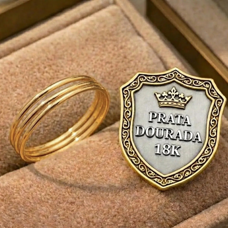 3 Aneis Fio Redondo Aliancinha Prata 925 Dourada Ouro 18k