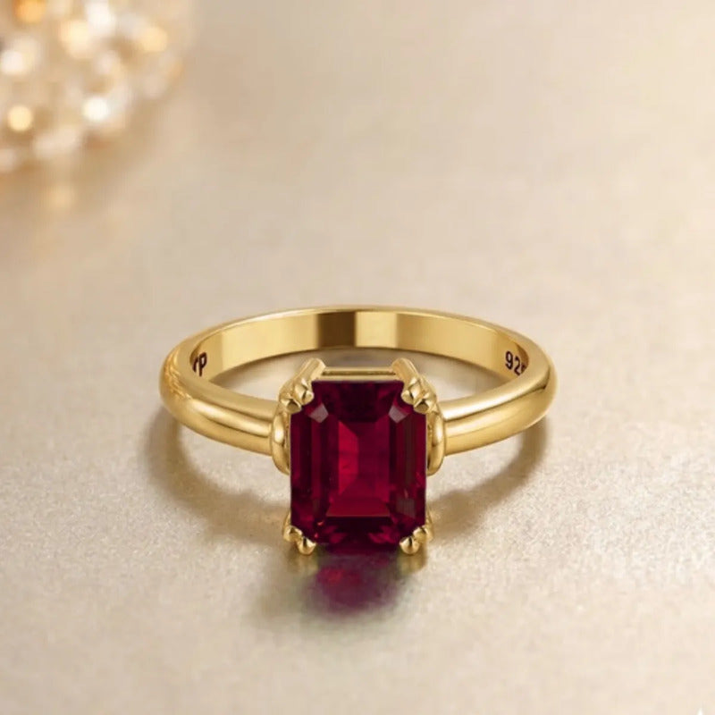 Anel Vintage Granada Prata 925 Dourada  Ouro 18k - Feminino