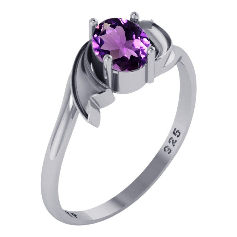 Anel Wings Pedra Roxa Oval Prata 925 - Exclusivo Tamanho 24
