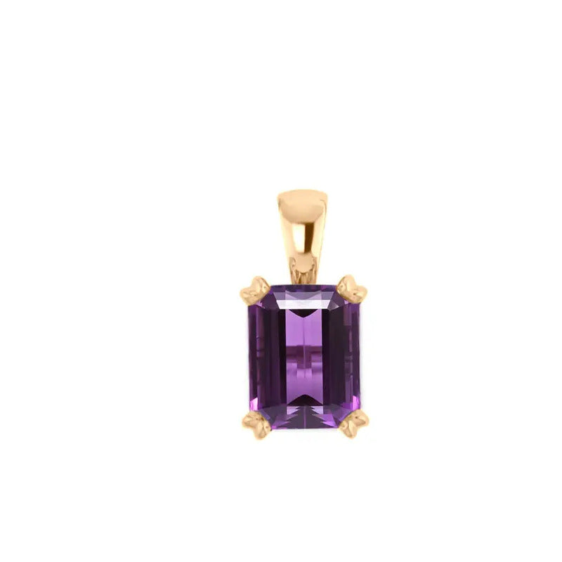 Pingente Retangular Prata 925 Dourada 18k - Ametista Violeta